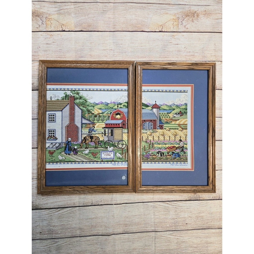 2 Panels Better Homes and Gardens "Amid Amish Life" Cross Stitch Farm Scene